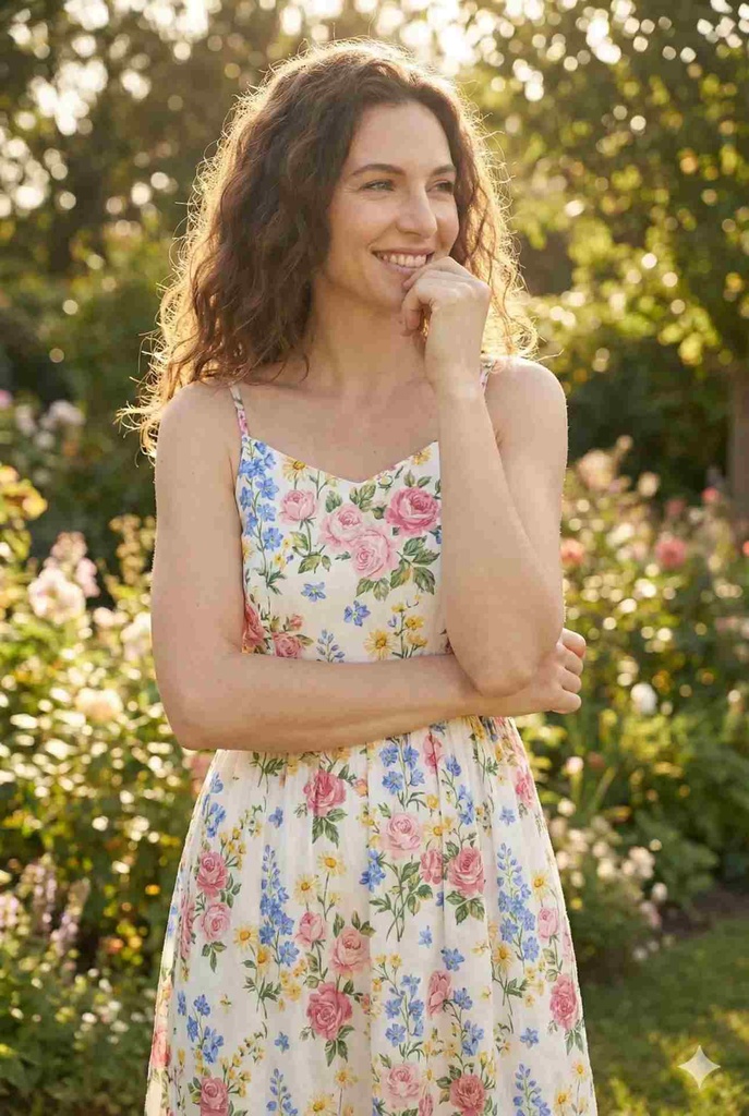 [SUN-DRS-RED-S] Floral Sundress (S, Piros)